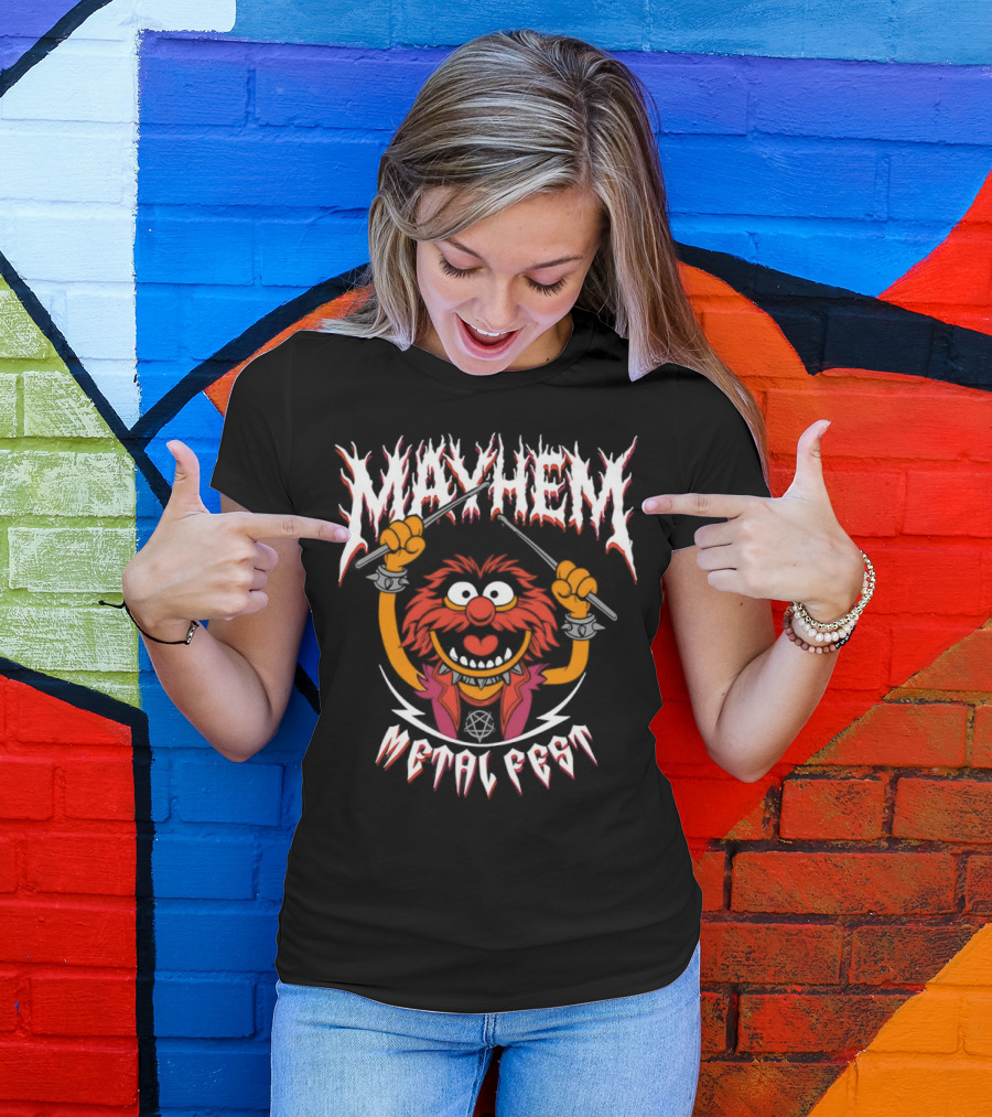 Mayhem Metal Fest Animal Muppets Character Rock Drummer T-Shirt