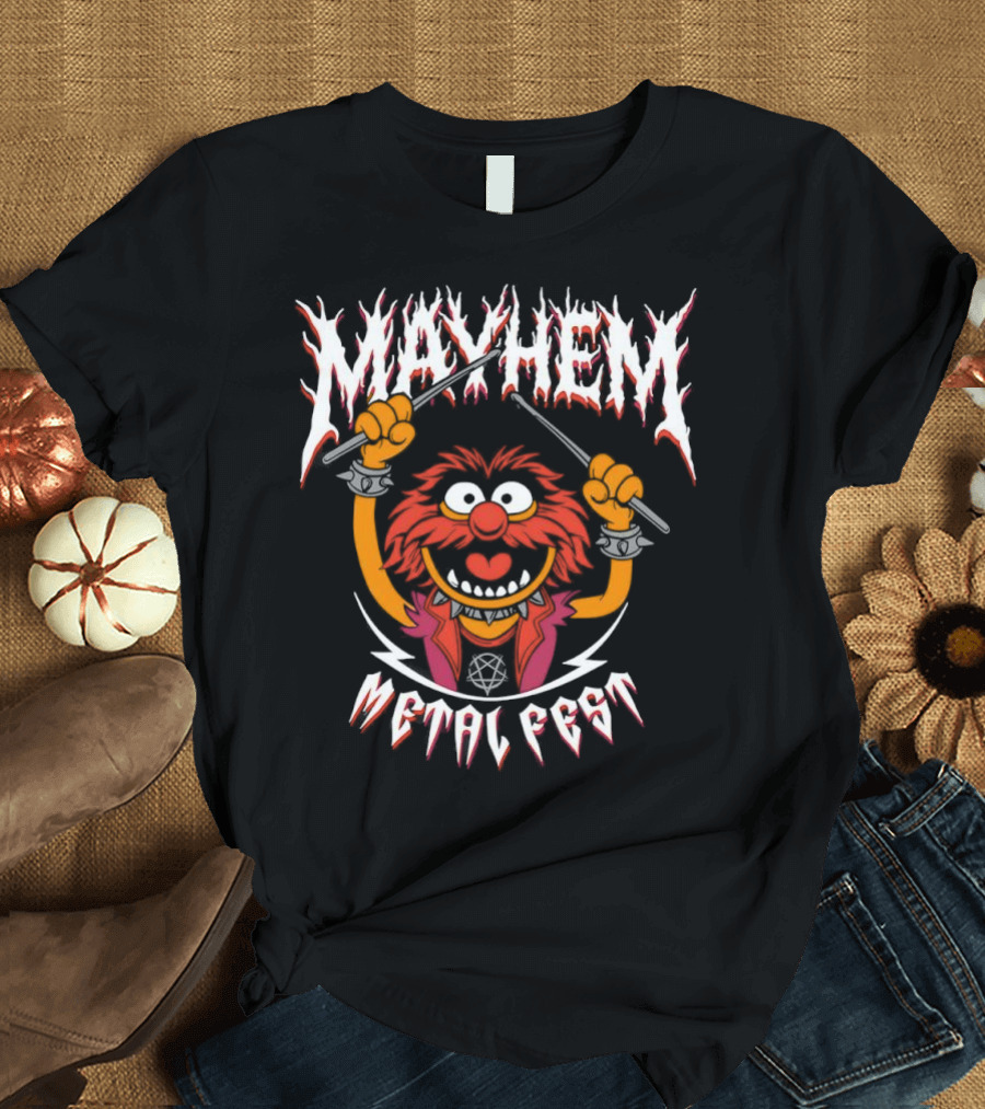 Mayhem Metal Fest Animal Muppets Character Rock Drummer T-Shirt