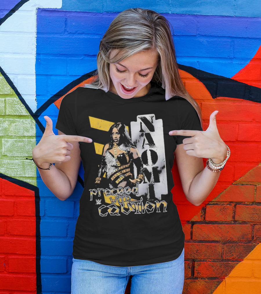 Naomi Proceed With Caution Bold Yellow And White T-Shirt