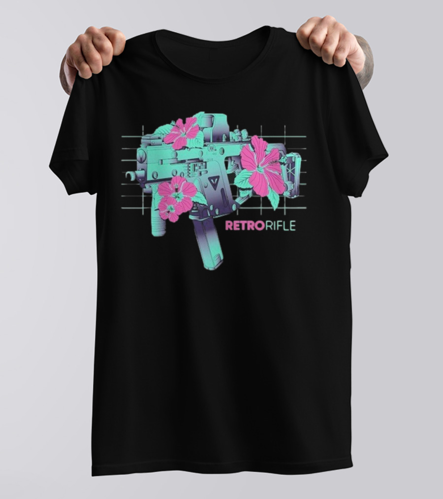 Retro Rifle Floral Fusion Blossoms T-Shirt