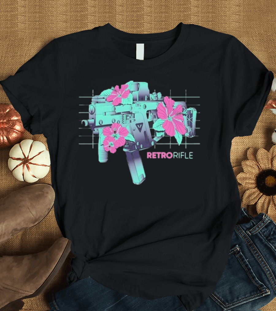 Retro Rifle Floral Fusion Blossoms T-Shirt