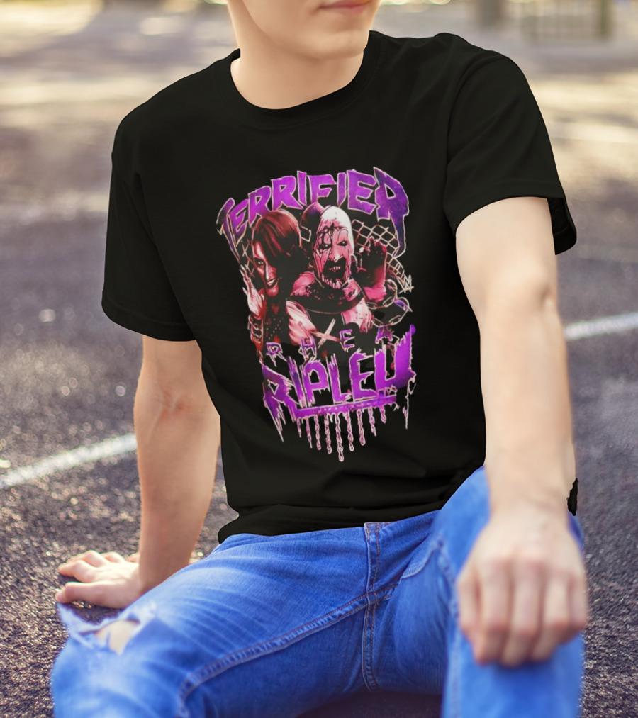 Terrifier Rhea Ripley WWE Crossover Superstar Art Clown Graphic T-Shirt