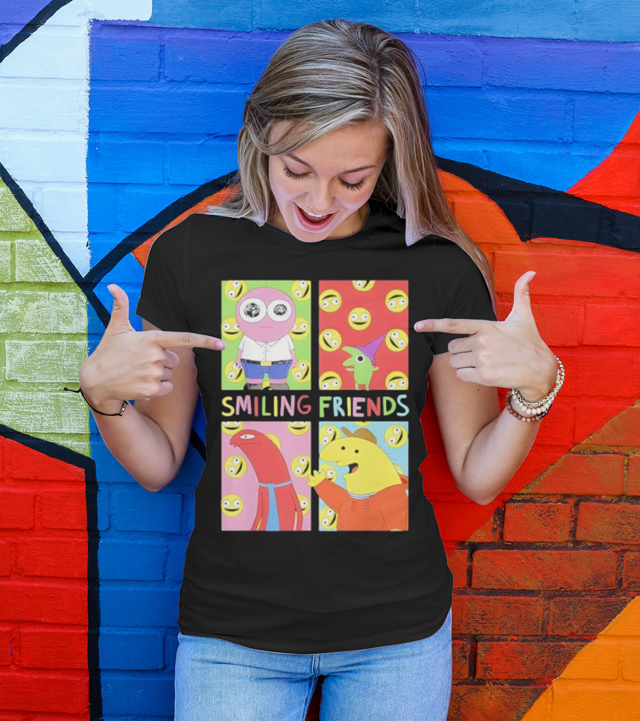 Smiling Friends Character Grid Pop Art Funny Cartoon Faces T-Shirt