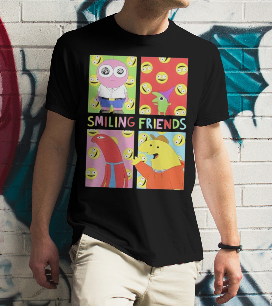 Smiling Friends Character Grid Pop Art Funny Cartoon Faces T-Shirt