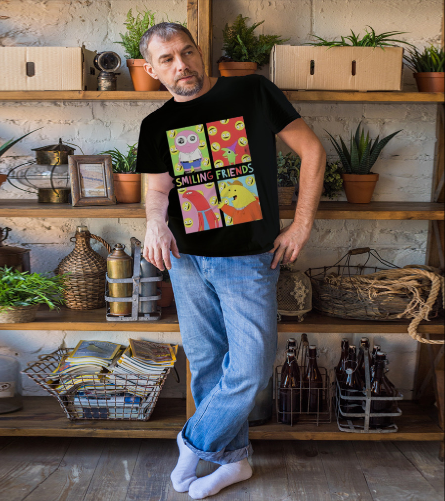 Smiling Friends Character Grid Pop Art Funny Cartoon Faces T-Shirt