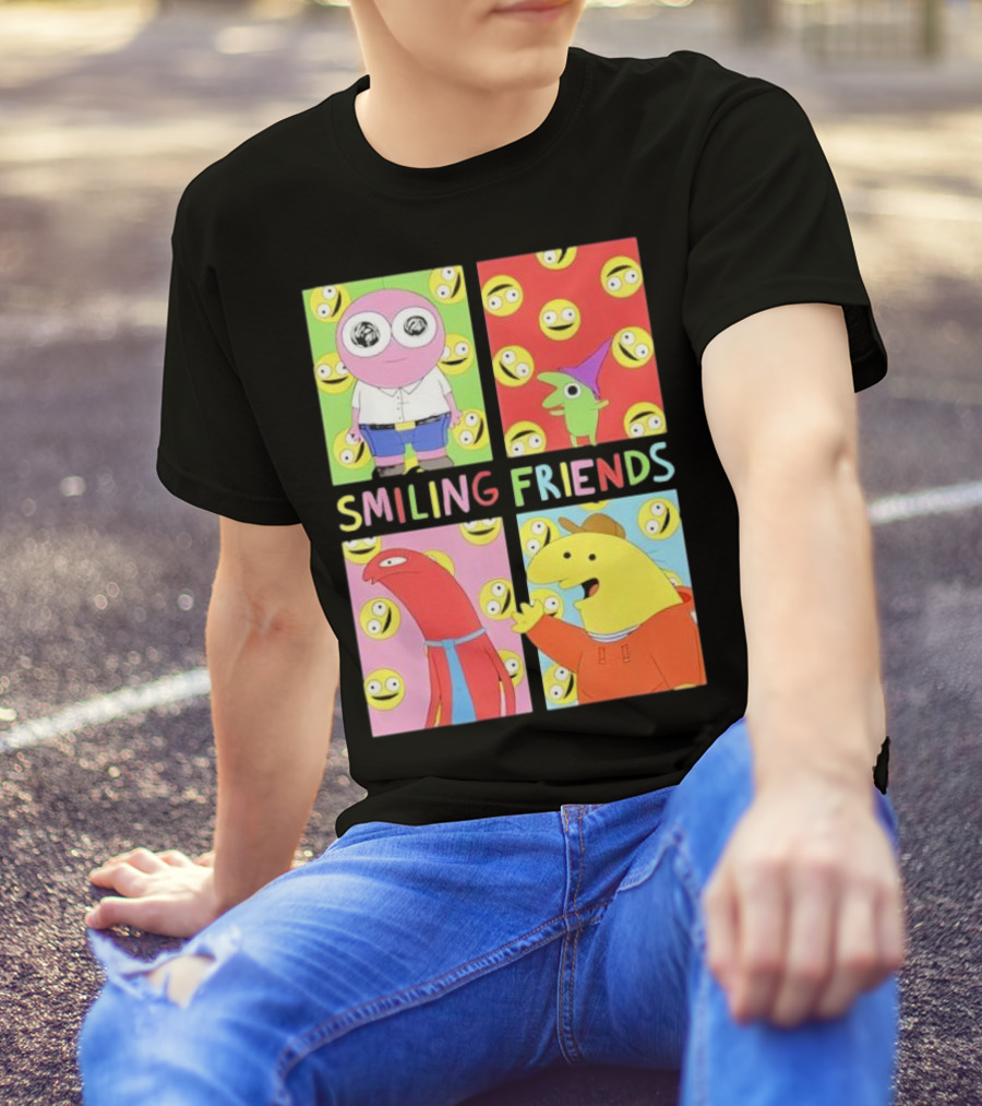Smiling Friends Character Grid Pop Art Funny Cartoon Faces T-Shirt
