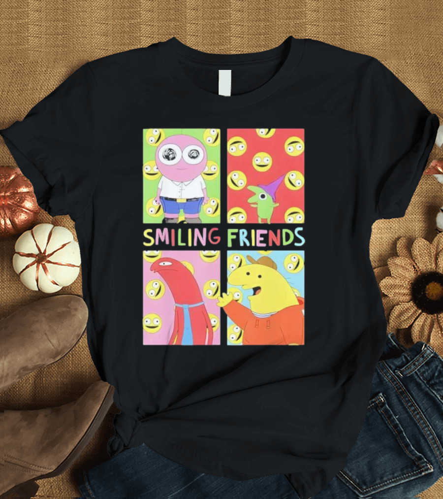 Smiling Friends Character Grid Pop Art Funny Cartoon Faces T-Shirt