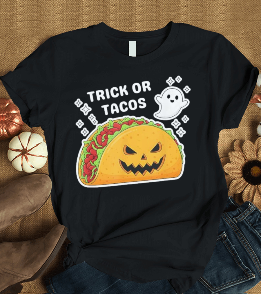 Trick Or Tacos Spooky Jack-o-lantern Halloween Mexican Food T-Shirt