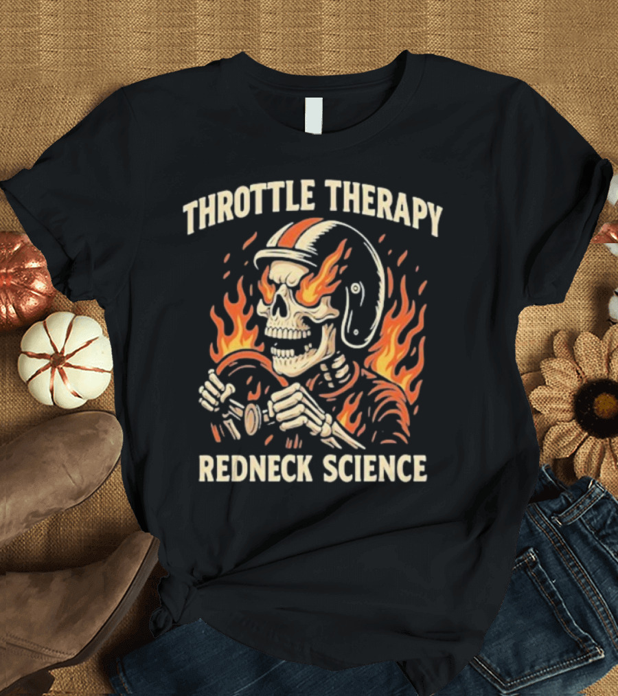 Throttle Therapy Redneck Science Flaming Skeleton T-Shirt