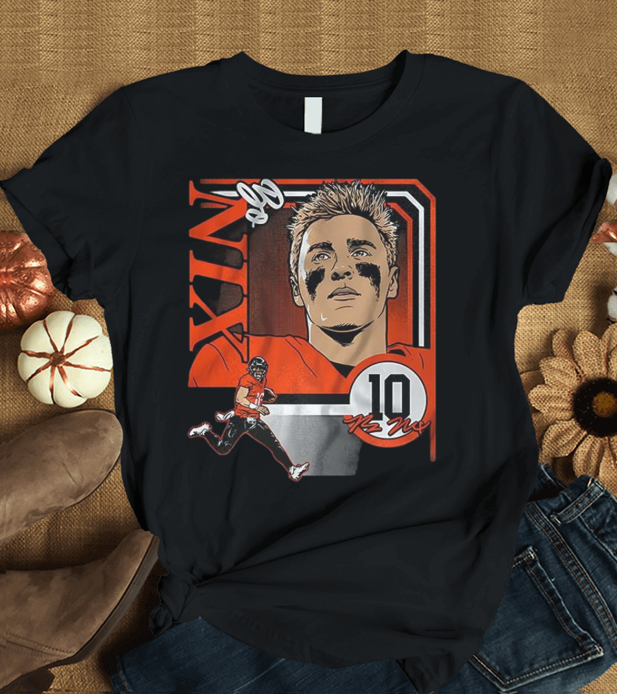 Bo Nix Number 10 Football Collage Frame Denver Broncos Elements T-Shirt