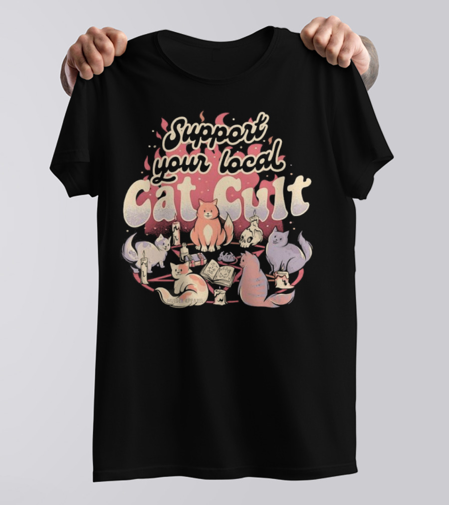 Support Your Local Cat Cult Adorable Feline Gathering T-Shirt