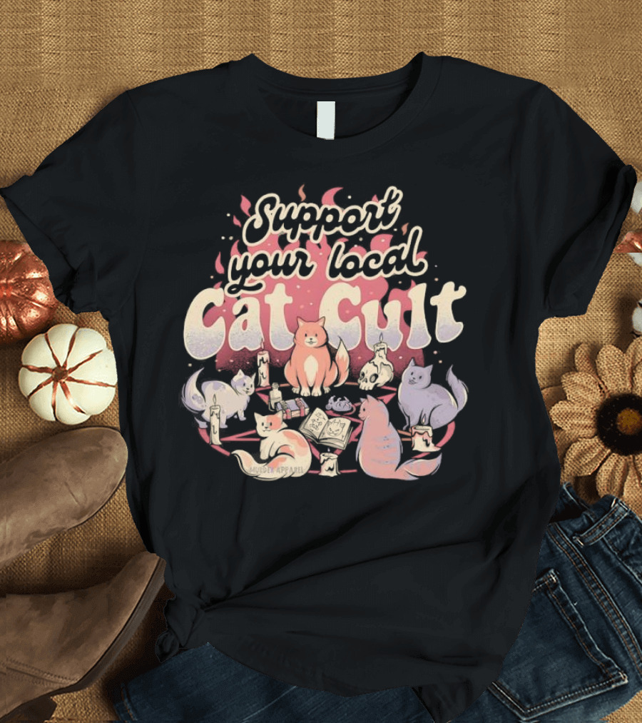 Support Your Local Cat Cult Adorable Feline Gathering T-Shirt