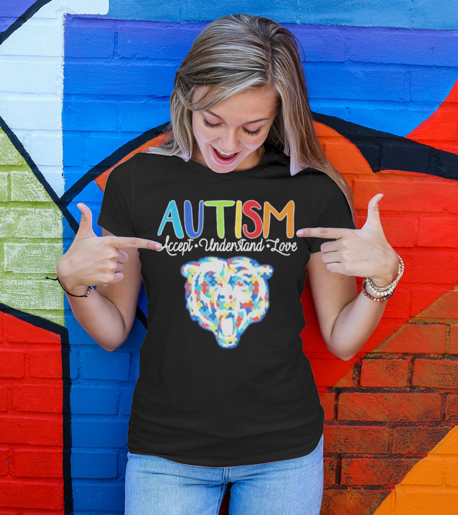 Chicago Bears Autism Accept Understand Love Puzzle Piece Bear T-Shirt