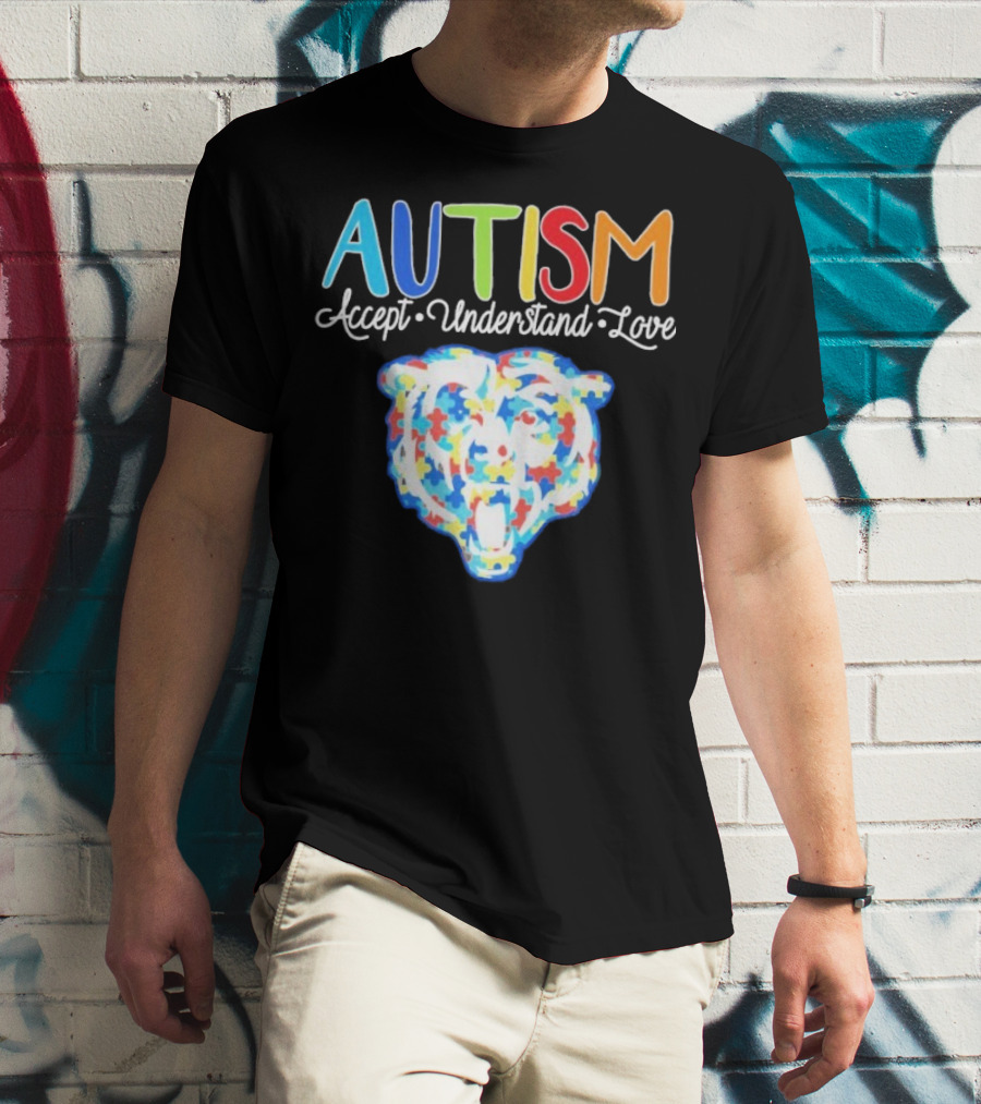 Chicago Bears Autism Accept Understand Love Puzzle Piece Bear T-Shirt