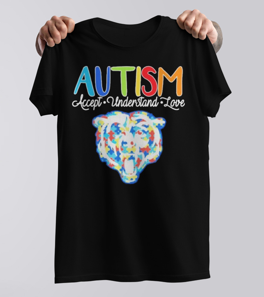 Chicago Bears Autism Accept Understand Love Puzzle Piece Bear T-Shirt