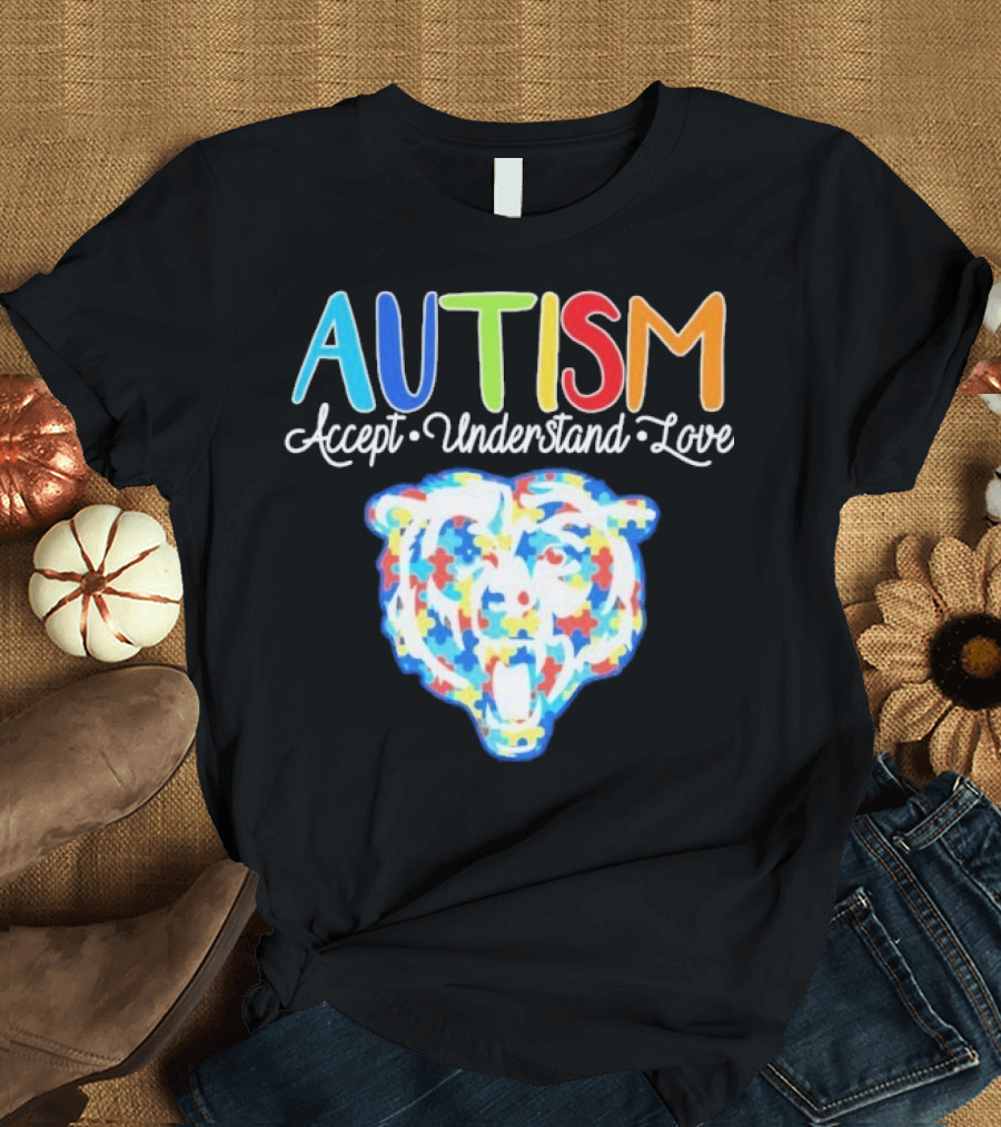 Chicago Bears Autism Accept Understand Love Puzzle Piece Bear T-Shirt