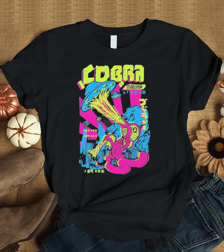 Cobra Starship UFO Fire Breathing City Attack Neon Art T-Shirt
