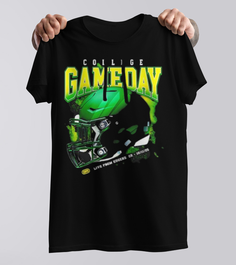 College GameDay Green Football Helmet October Live From Eugene OR 10 11 25 T-Shirt