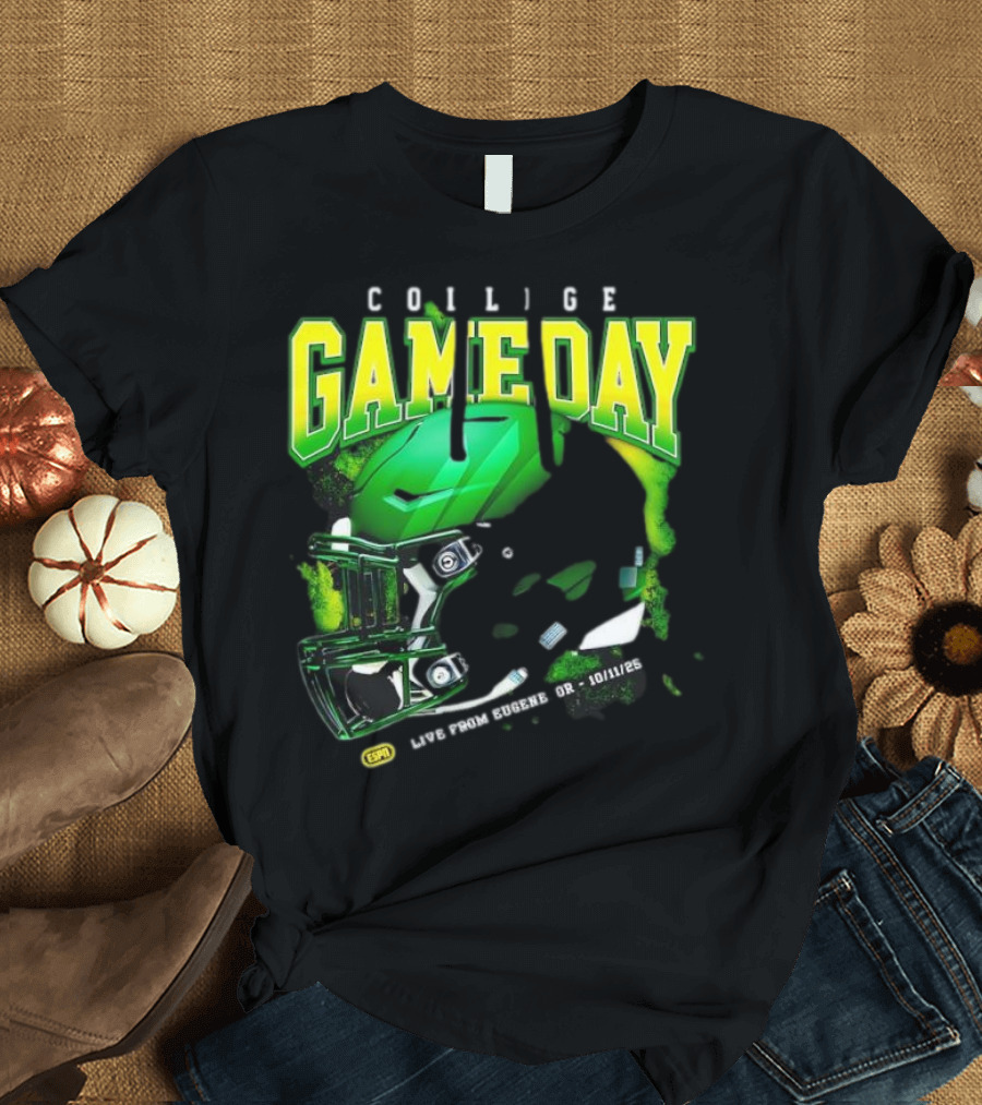 College GameDay Green Football Helmet October Live From Eugene OR 10 11 25 T-Shirt