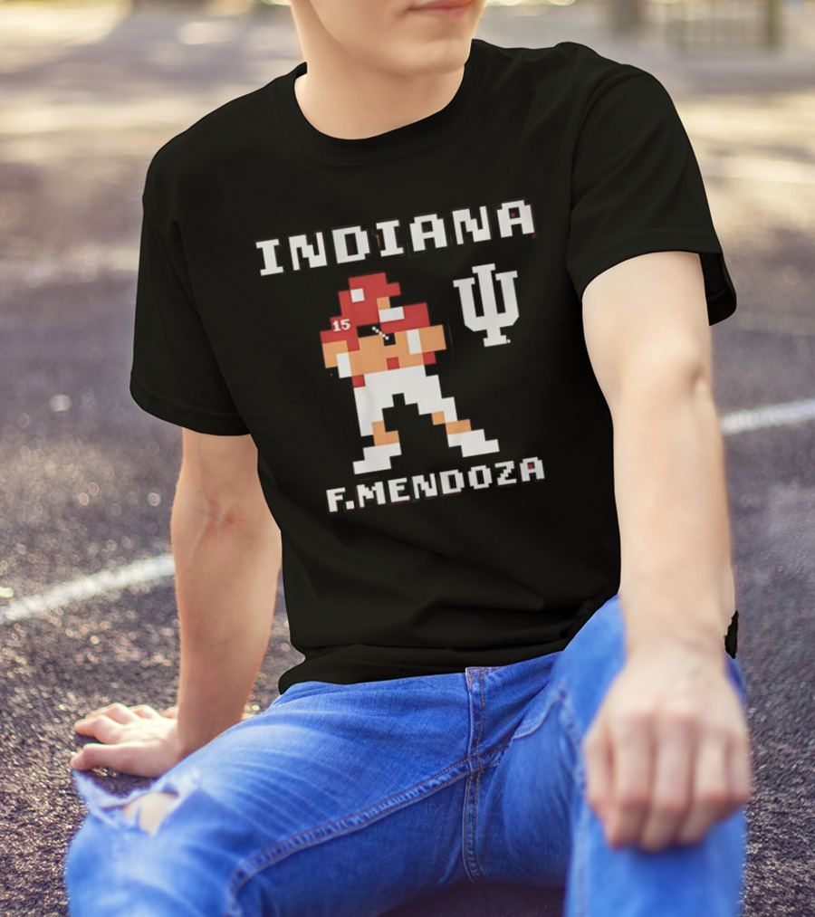 Indiana Football F. Mendoza Retro Pixel Art Player Number 15 T-Shirt
