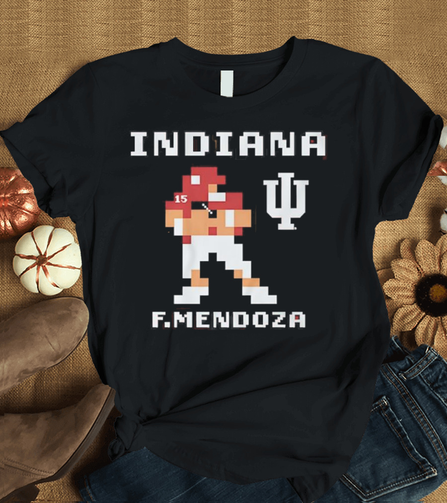 Indiana Football F. Mendoza Retro Pixel Art Player Number 15 T-Shirt