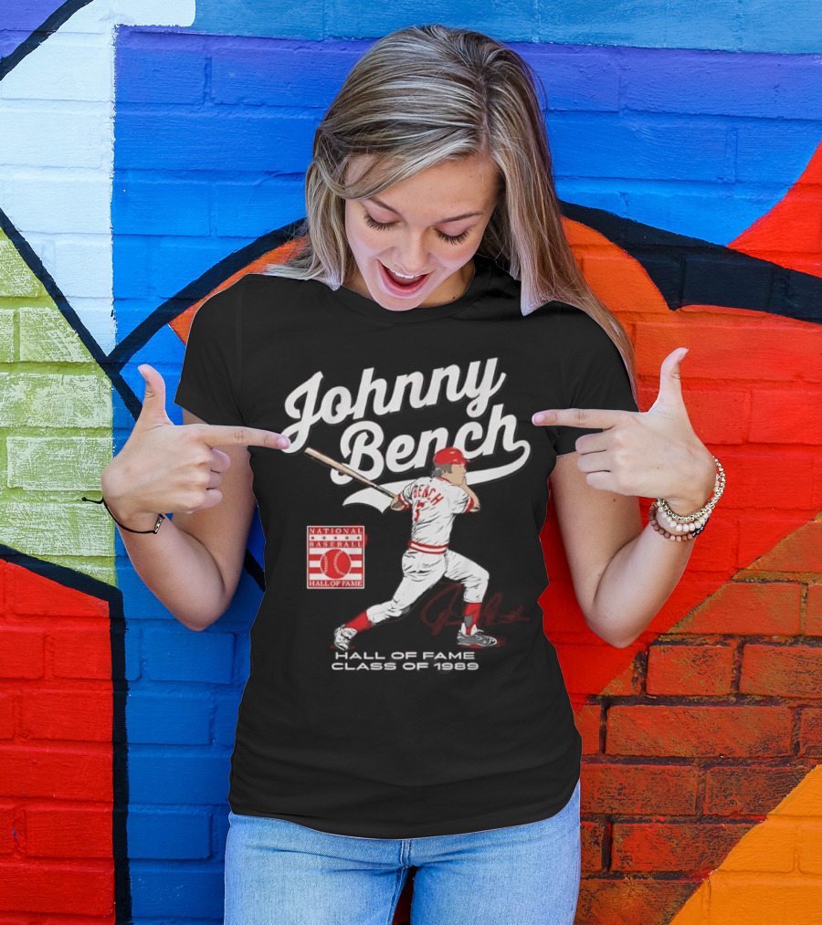 Johnny Bench National Baseball Hall Of Fame Class Of 1989 Signature T-Shirt