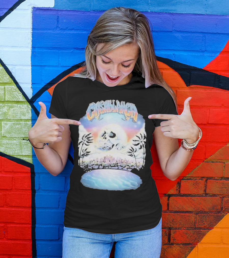 Laura Redman Club Casablanca Skull Palm Trees Sunset Coastal Scene T-Shirt