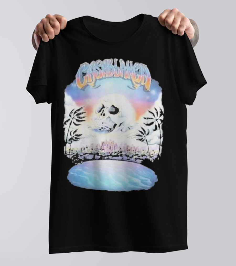 Laura Redman Club Casablanca Skull Palm Trees Sunset Coastal Scene T-Shirt