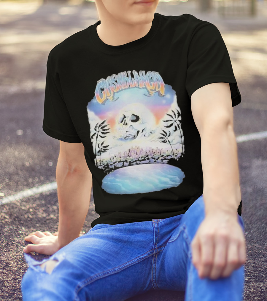 Laura Redman Club Casablanca Skull Palm Trees Sunset Coastal Scene T-Shirt