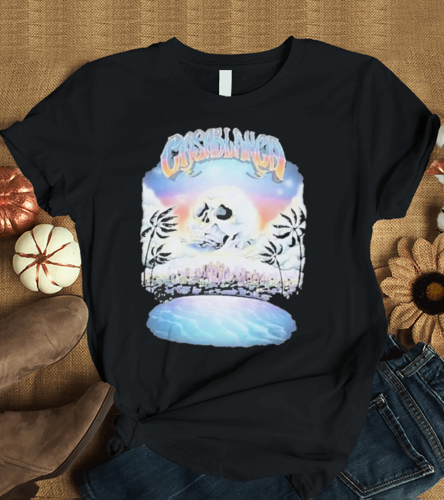 Laura Redman Club Casablanca Skull Palm Trees Sunset Coastal Scene T-Shirt