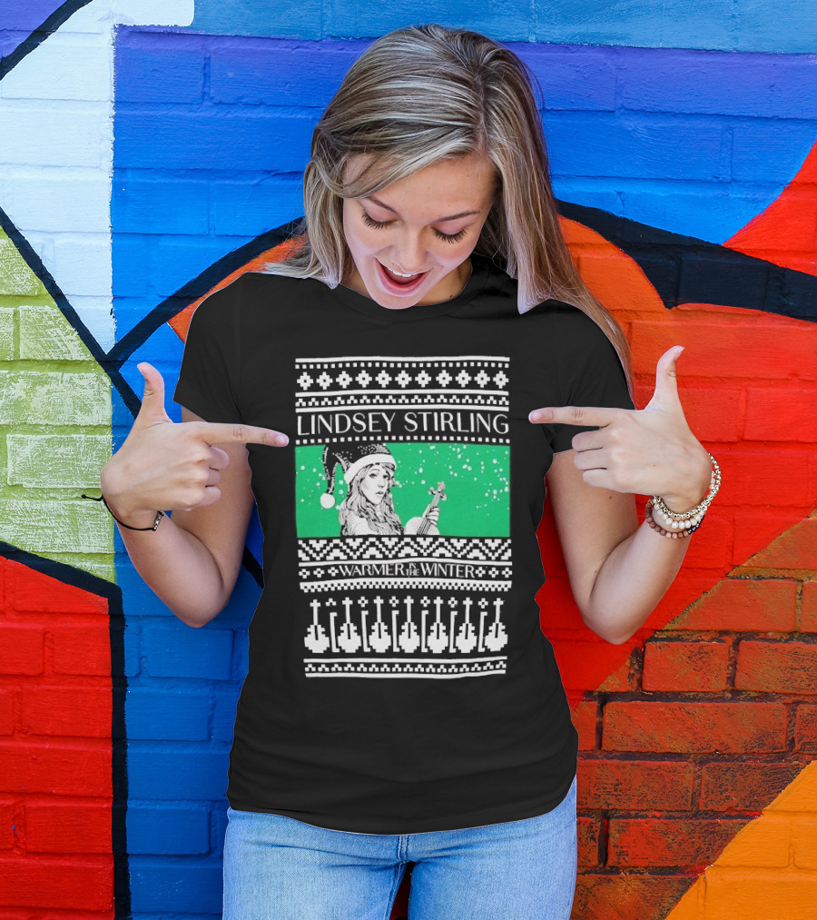 Lindsey Stirling Warmer In The Winter 8 Bit Ugly Holiday Xmas Christmas Santa Violin T-Shirt
