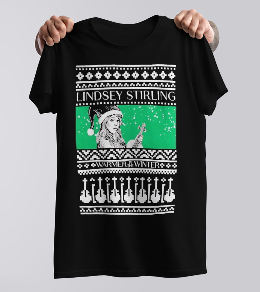 Lindsey Stirling Warmer In The Winter 8 Bit Ugly Holiday Xmas Christmas Santa Violin T-Shirt