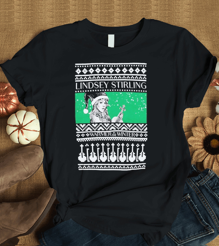 Lindsey Stirling Warmer In The Winter 8 Bit Ugly Holiday Xmas Christmas Santa Violin T-Shirt