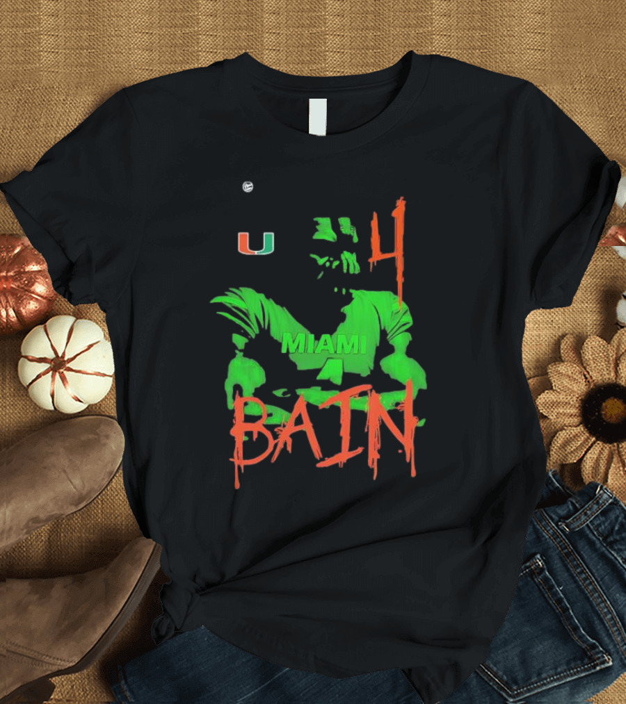 Miami Hurricanes Bain Player U 4 Green-Orange Heroes T-Shirt