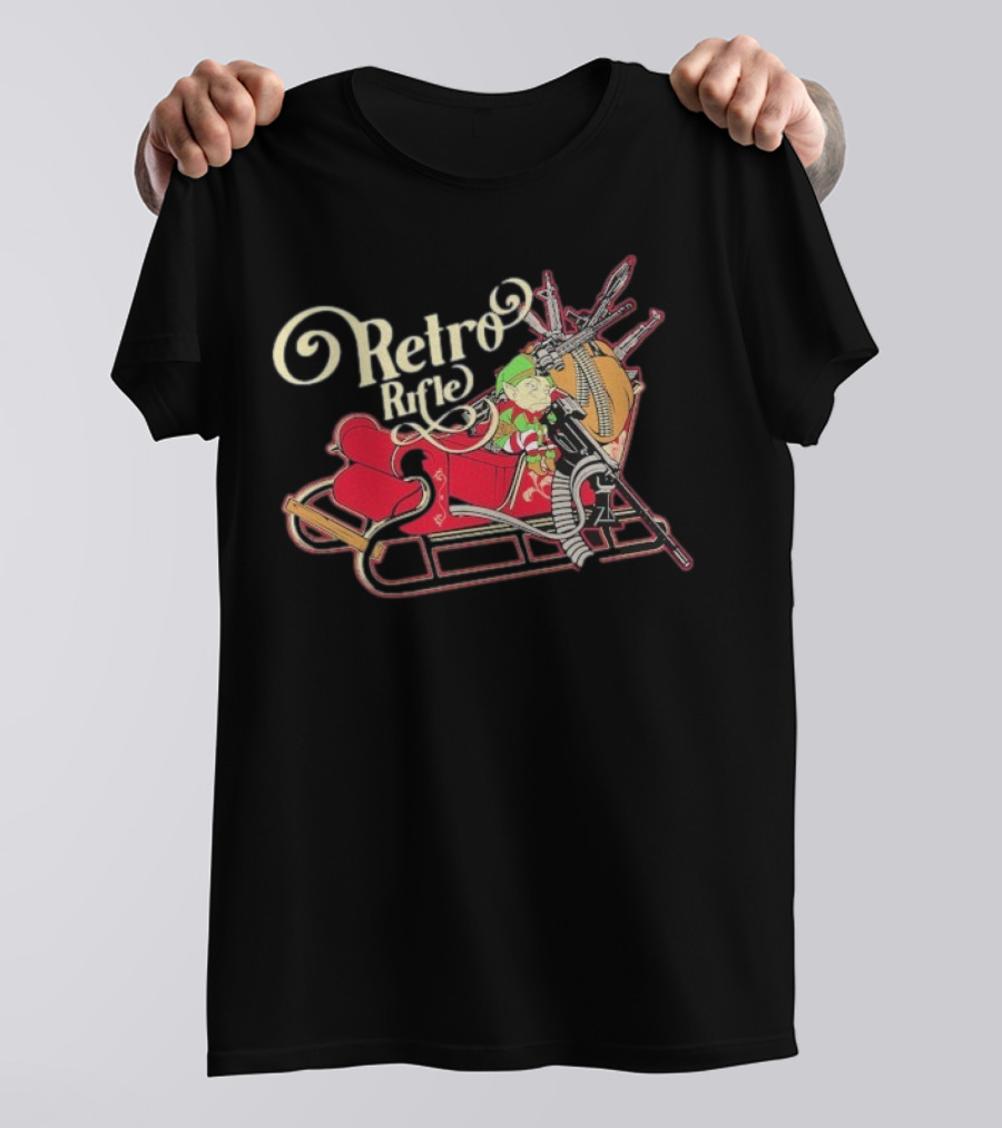 Retro Rifle Christmas Airdrop Santa's Elf Sleigh T-Shirt