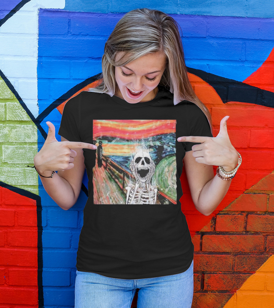 Skeleton Scream Edvard Munch Style Famous Painting Parody T-Shirt