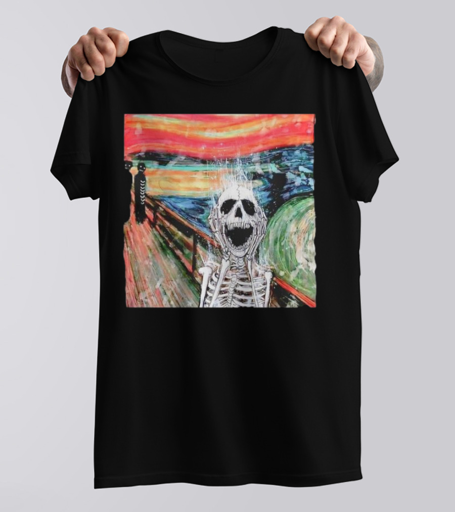Skeleton Scream Edvard Munch Style Famous Painting Parody T-Shirt