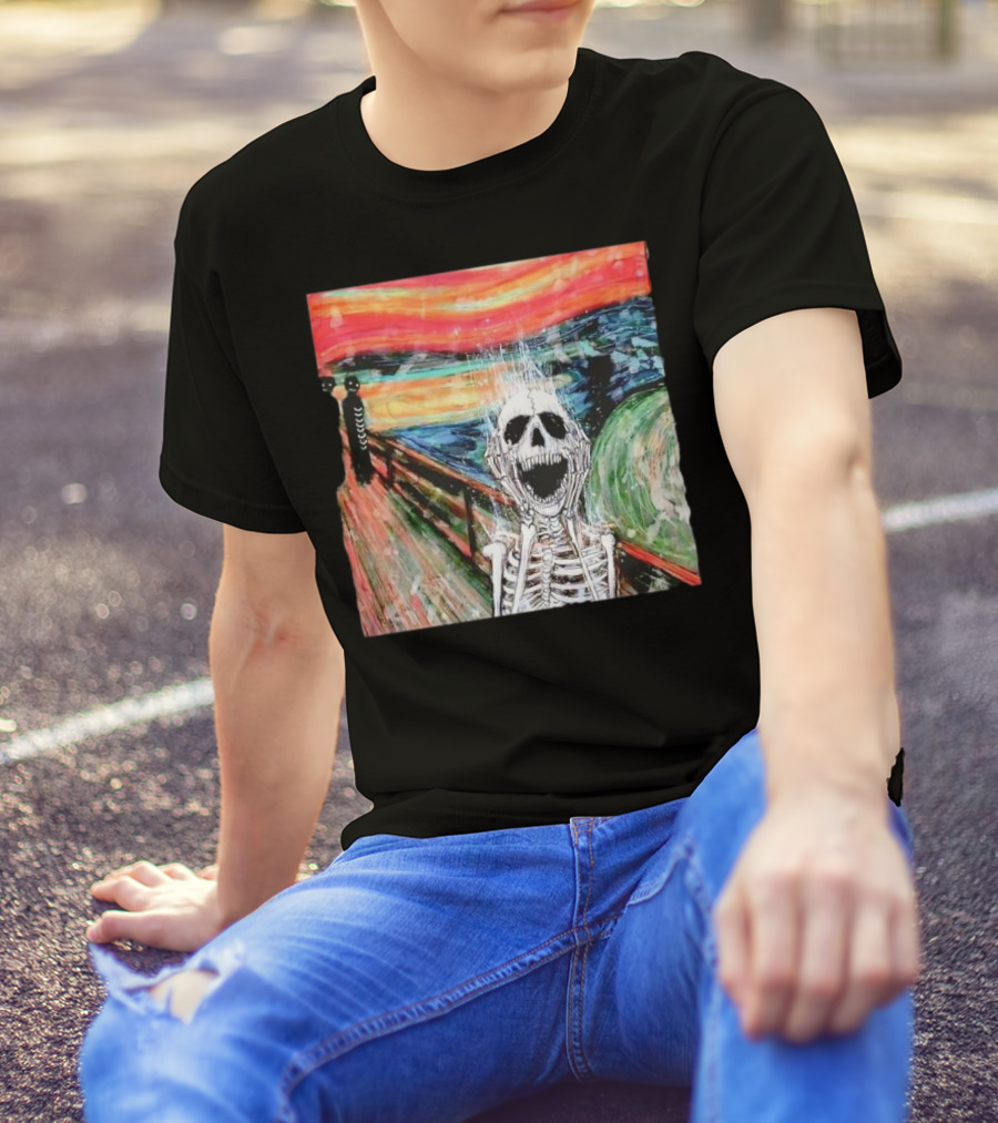 Skeleton Scream Edvard Munch Style Famous Painting Parody T-Shirt