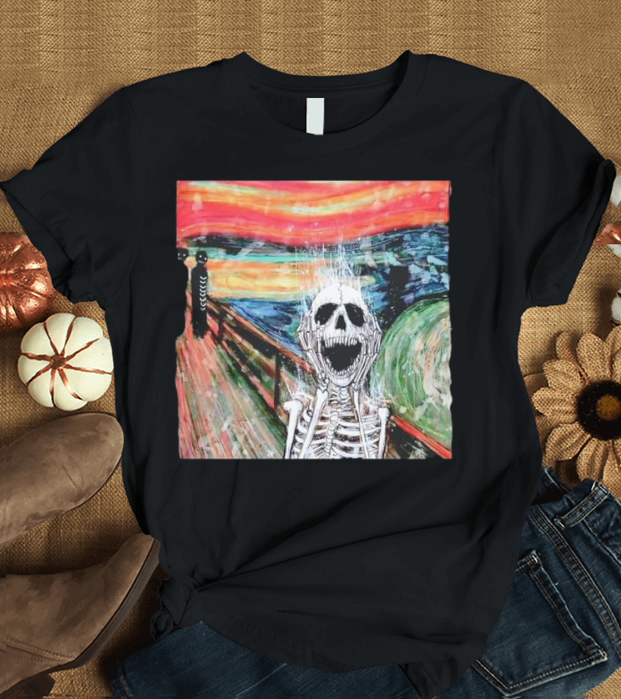 Skeleton Scream Edvard Munch Style Famous Painting Parody T-Shirt