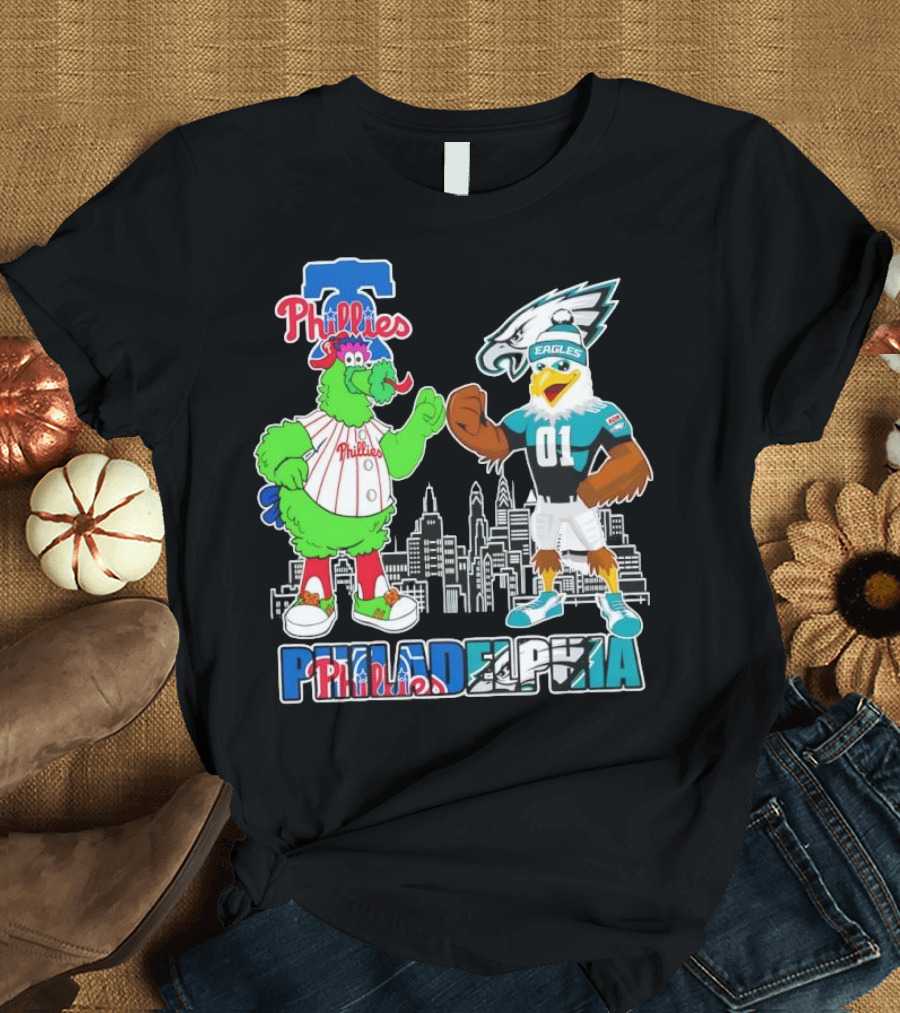 Phillie Phanatic Philadelphia Phillies Swoop Eagles Skyline Philadelphia T-Shirt