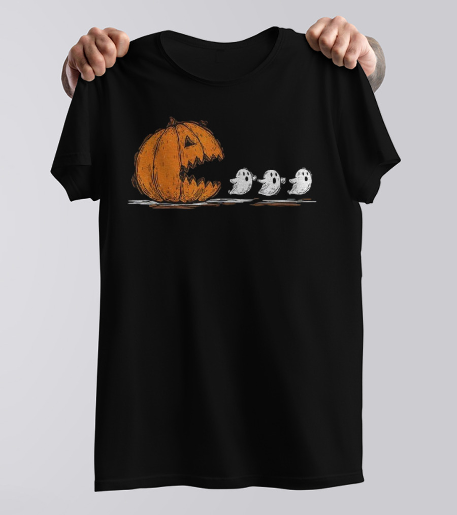 Pumpkin Chasing Ghosts Spooky Season Funny Halloween Vintage T-Shirt