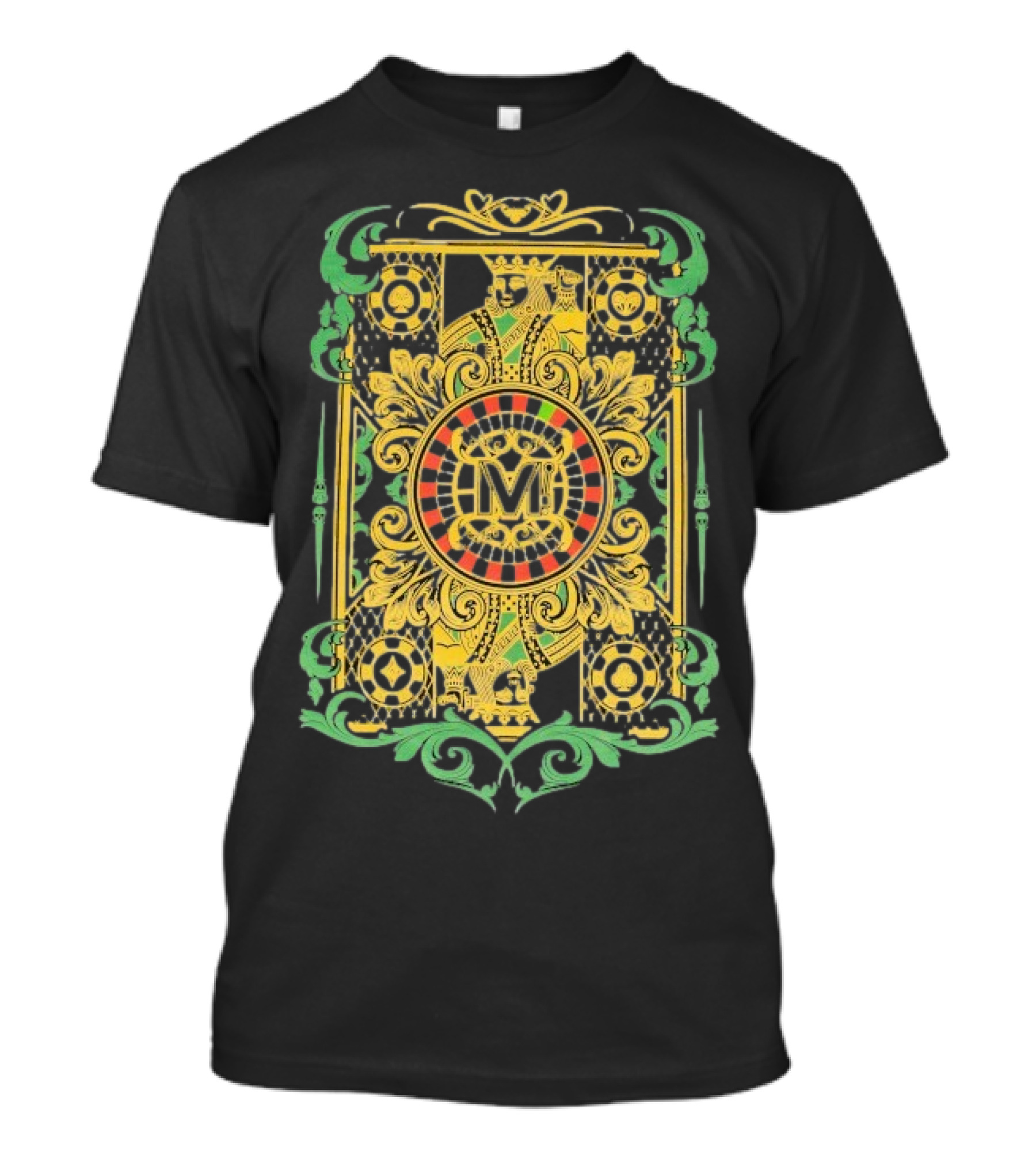 Vegas Matt The King Ornate Card Green Gold Circular M T-Shirt