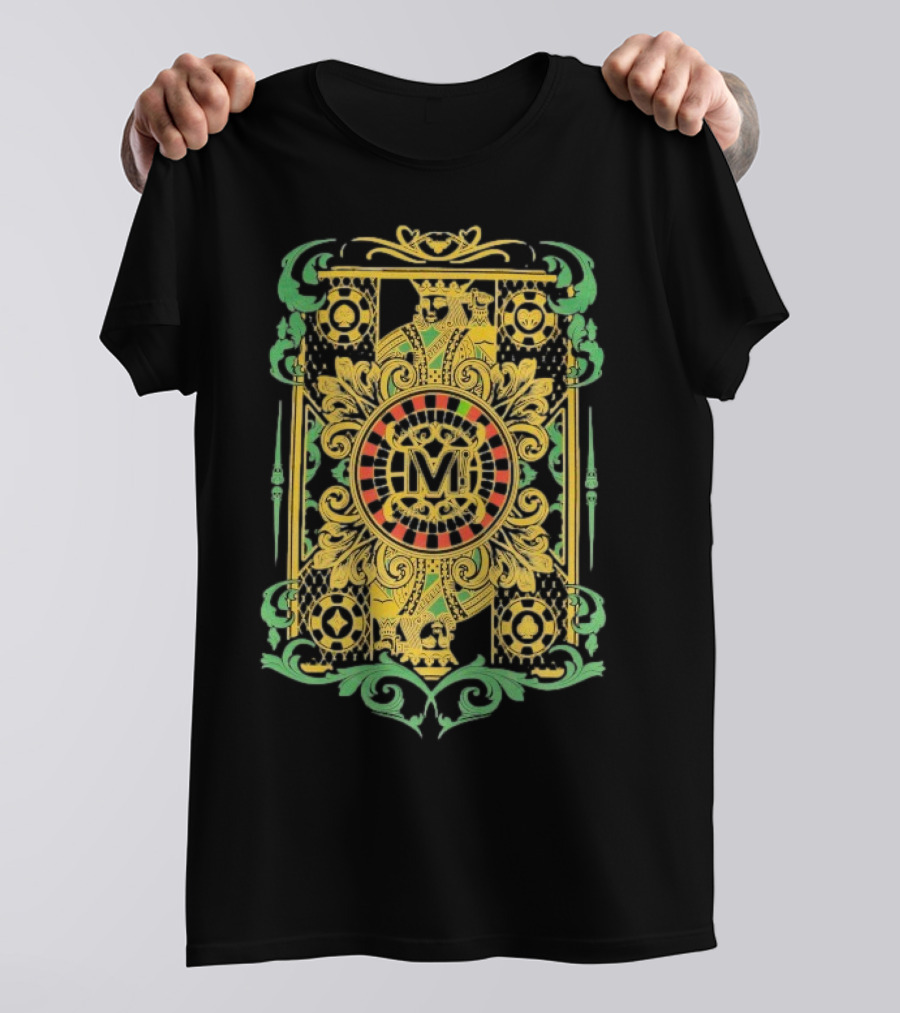 Vegas Matt The King Ornate Card Green Gold Circular M T-Shirt