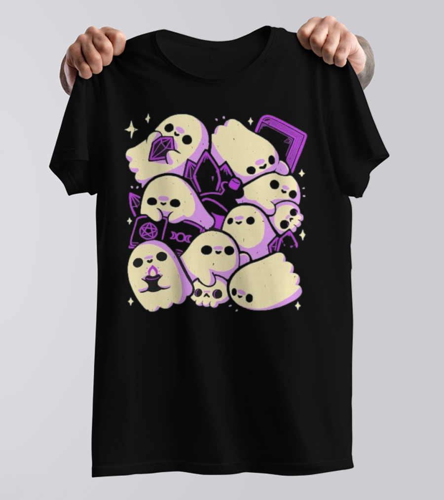 Xmorfina Spooky Cute Ghosts Witchcraft Pentagram Purple Aesthetic T-Shirt