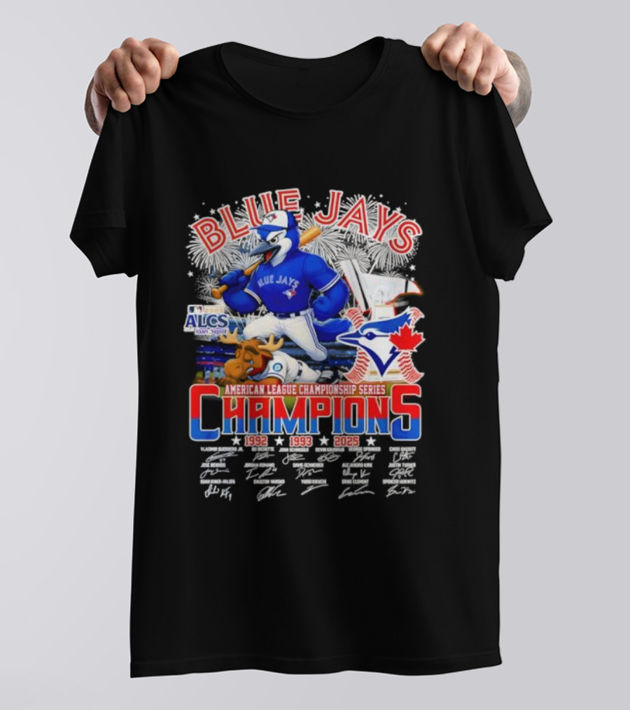 Blue Jays Champions 1992 1993 2025 American League Championship Series ALCS Mascot Signatures T-Shirt