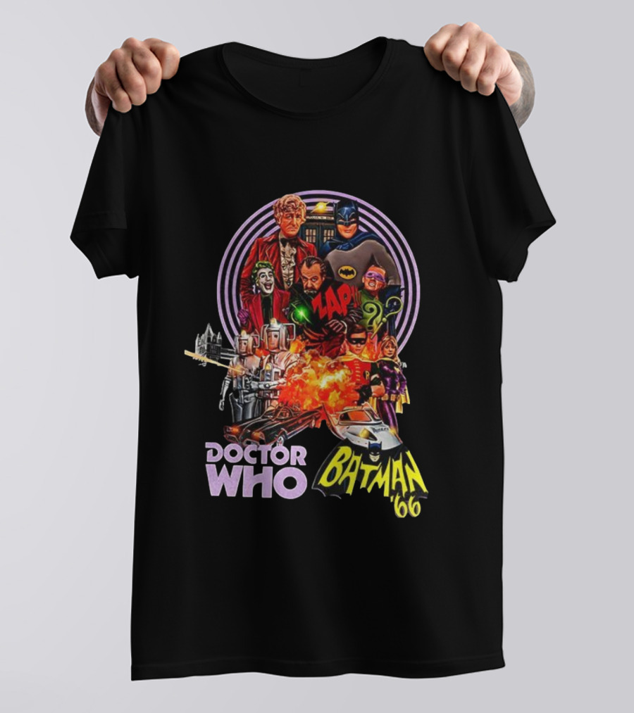 Doctor Who Batman '66 Crossover With Joker And Cybermen Explosions T-Shirt