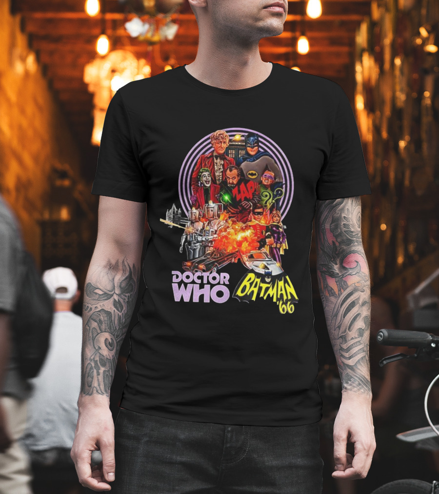 Doctor Who Batman '66 Crossover With Joker And Cybermen Explosions T-Shirt