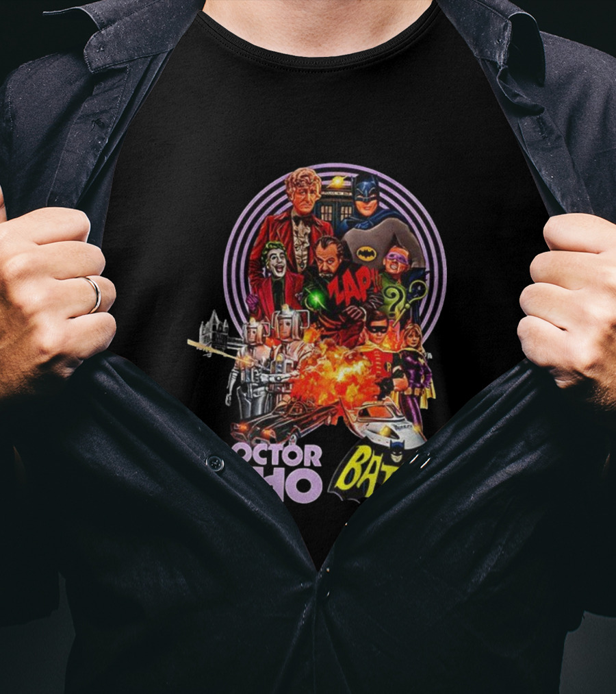 Doctor Who Batman '66 Crossover With Joker And Cybermen Explosions T-Shirt