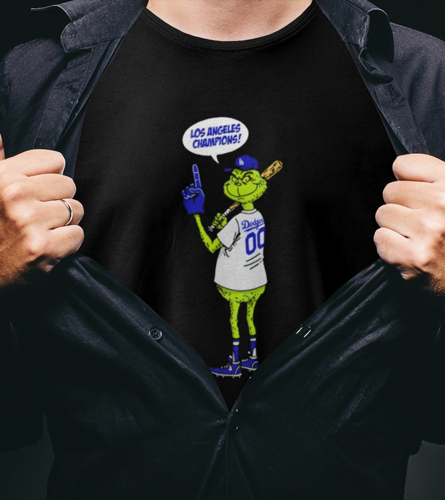 Los Angeles Dodgers Champions 2025 Merry Christmas Grinch Fan T-Shirt