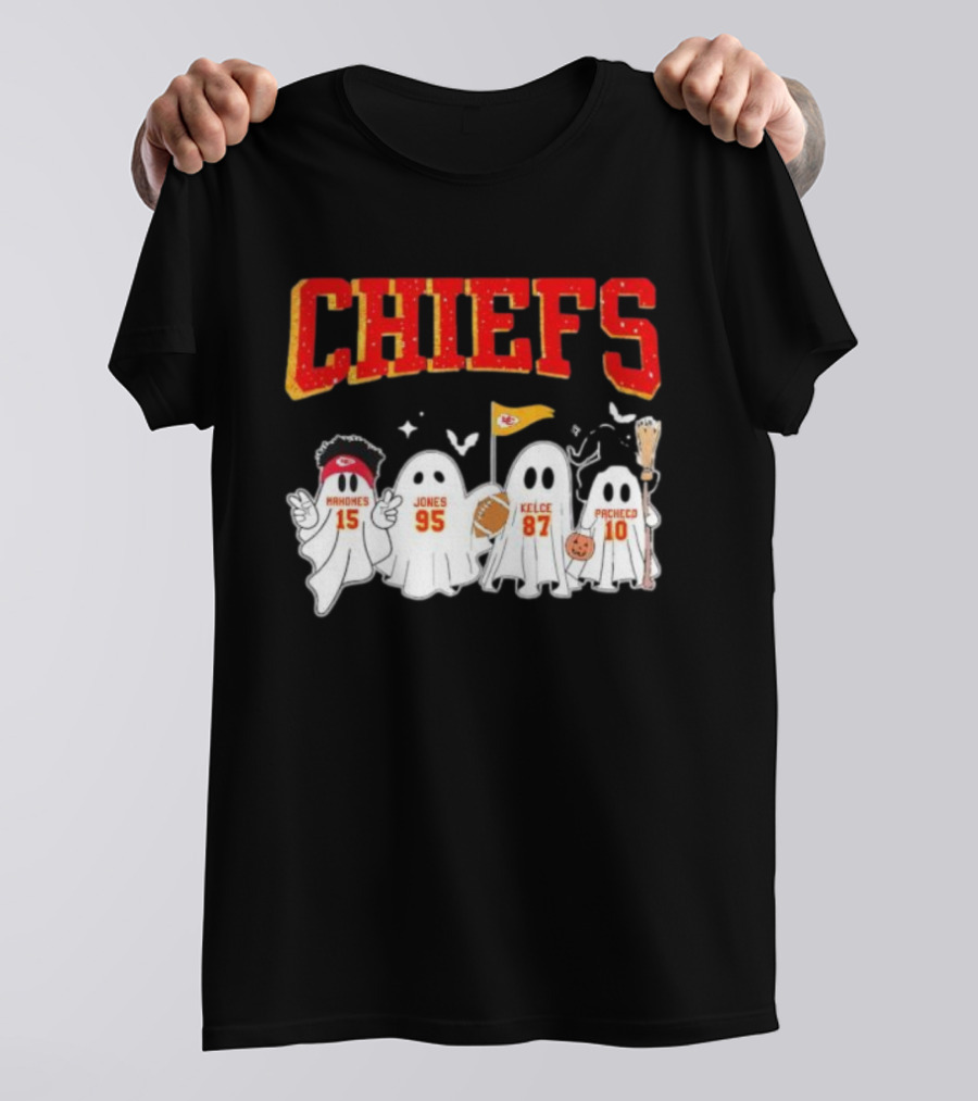 Kansas City Chiefs Halloween Mahomes Jones Kelce Pacheco Ghosts T-Shirt